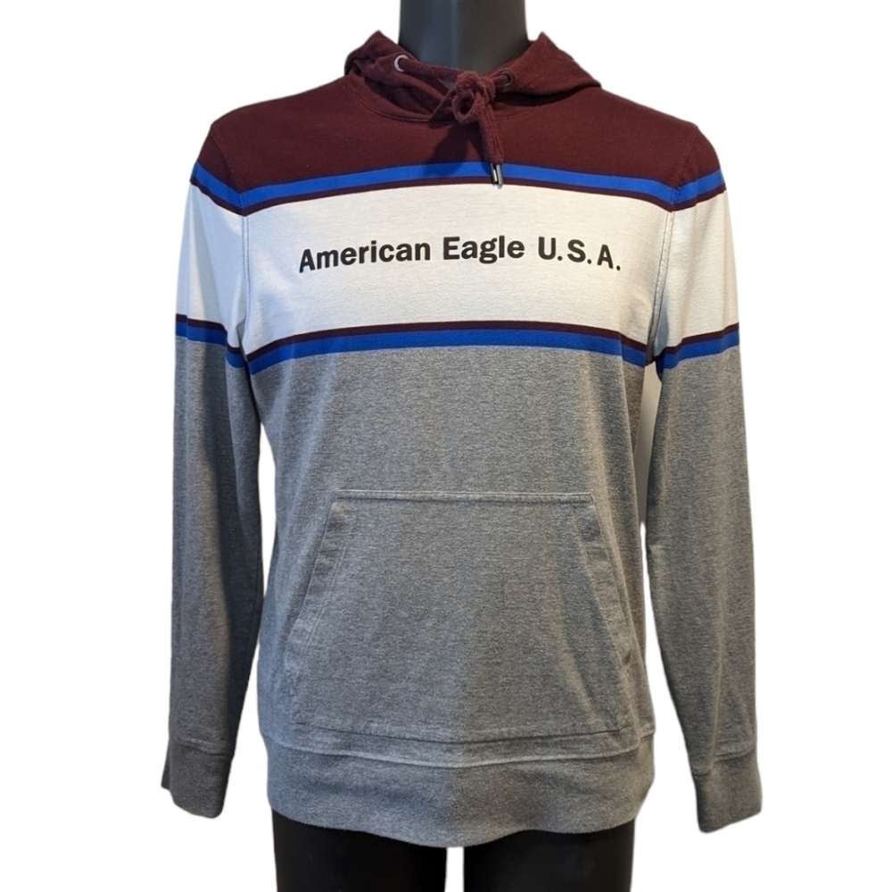 AMERICAN Eagle grey stripe hoodie medium - Picture 2 of 6